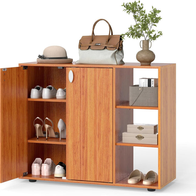 Dreamade Wood Shoe Cabinet with Doors with 3-Level Adjustable Open Shelves