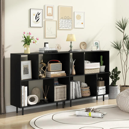 Dreamade 3-Tier Bookcase, Modern Cube Bookshelf with 4 Compartments & Metal Legs, Minimalist Freestanding Storage Organizer