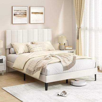 Dreamade Queen/Full/Twin Size Upholstered Bed Frame Platform Bed with Height Adjustable Vertical Channel Headboard