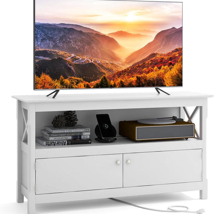 Dreamade TV Stand with Power Outlet for TVs up to 50 Inch, Entertainment Center with 2-Door Cabinet