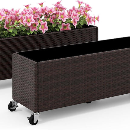 Dreamade 38”x12”x14" Wicker Raised Garden Bed with Wheels