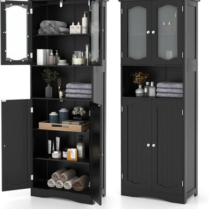 Dreamade 64.5" Tall Bathroom Cabinet, Pantry Cabinet with Tempered Glass Doors, Adjustable Shelves