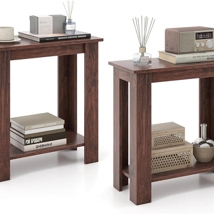Dreamade 2-Tier End Table White, Modern Side Table with Storage Shelf (1/2)