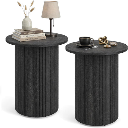 Dreamade Round Side Table, Fluted Mid Century Modern Drum End Table | 22.5‘’ Wooden Pedestal Accent Nightstand for Bedroom