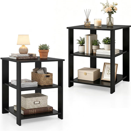 Dreamade 16" Square 3-Tier Wooden Sofa Couch End Table with Open Storage Shelves (1/2)