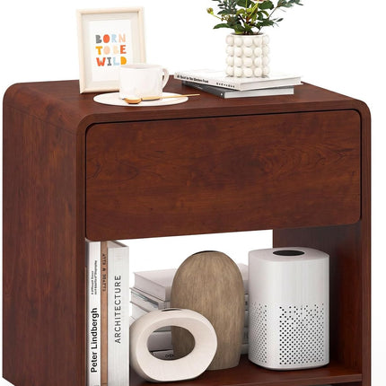 Dreamade Modern Nightstand with Drawer Set of 1/2 Storage Open Shelf