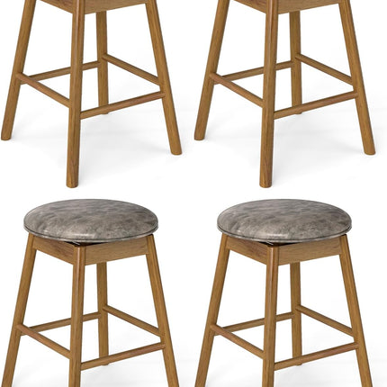 Dreamade Swivel Counter Height Barstools with Solid Wood Legs and Footrests