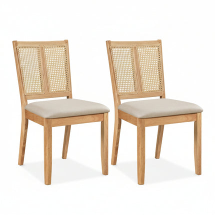 Dreamade Rattan Dining Chairs Farmhouse Upholstered Kitchen Chairs | Boho Dining Room Chair w/Curved Backrest & Padded Seat