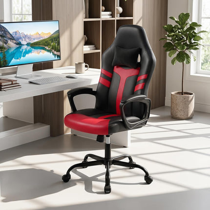 Dreamade Faux Leather Upholstered Office Chair w/Removable Head Pillow