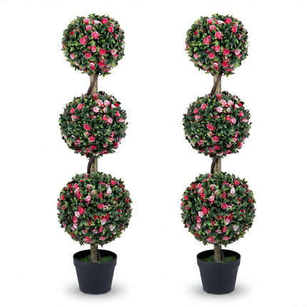 Dreamade 43.5" Faux Potted Floral Plant Artificial Triple Ball Rose Topiary Tree ( 1/2 pack )