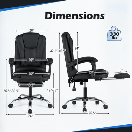 Dreamade Massage Office Chair, Comfy Desk Chair with Foot Rest, Black | Executive Chair with Adjustable Reclining Backrest