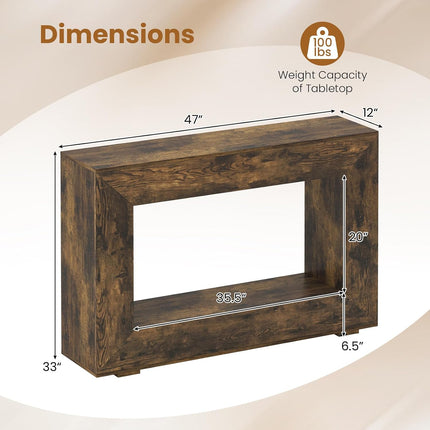Dreamade 47" Farmhouse Console Table, 2-Tier Entryway Table | Wooden Narrow Sofa Table Behind Couch with Open Storage Shelf for Living Room