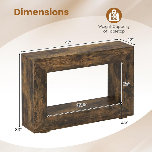 Dreamade 47" Farmhouse Console Table, 2-Tier Entryway Table | Wooden Narrow Sofa Table Behind Couch with Open Storage Shelf for Living Room