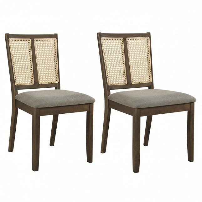 Dreamade Rattan Dining Chairs Farmhouse Upholstered Kitchen Chairs | Boho Dining Room Chair w/Curved Backrest & Padded Seat