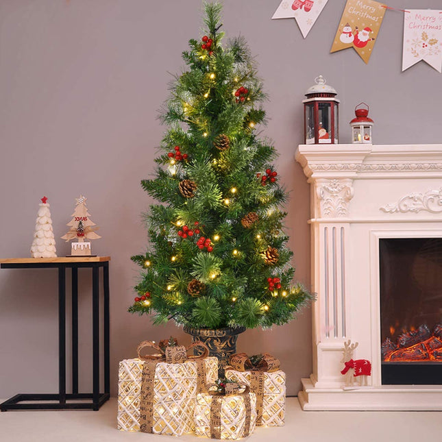 5 FT Christmas Tree Pre-Lit Tabletop Artificial Entrance Tree with 100 Led Lights - DreamadeUS