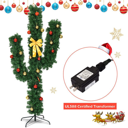 Pre-Lit Artificial Cactus Christmas Tree with LED Lights and Ball Ornaments - Dreamade