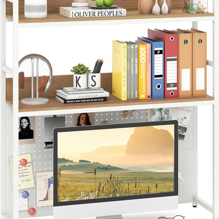 Dreamade 2-Tier Desk Hutch Dorm with Pegboard for up to 32" Computer Monitor