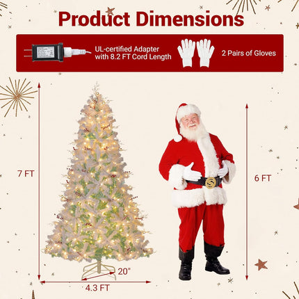 Dreamade 6FT / 7FT Hinged Lighted Xmas Tree with Snow Flocked Branch Tips & LED Lights