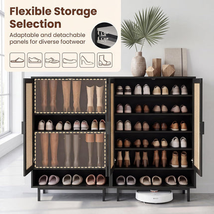 Dreamade 6-Tier Shoe Cabinet, 43" Tall Hidden Shoe Storage w/Doors | Freestanding Wooden Shoe Storage Cabinet with Adjustable Shelves & Open Compartment for Hallway Entryway Living Room & Closet