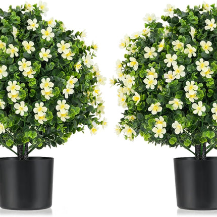 Dreamade Set of 2 Faux Potted Plants Artificial Shrubs Bushes with Flowers