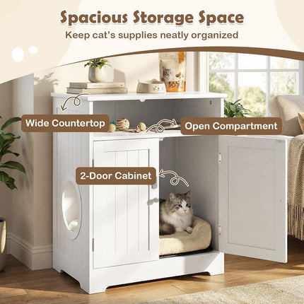Dreamade Cat Litter Box Enclosure, Hidden Litter Box Furniture with Mat | Wooden Kitty Washroom Cabinet