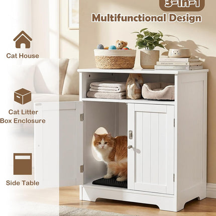 Dreamade Cat Litter Box Enclosure, Hidden Litter Box Furniture with Mat | Wooden Kitty Washroom Cabinet