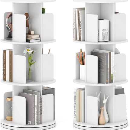 Dreamade 3-Tier Rotating Bookshelf 360° Display Rack w/Dividers & Anti-Falling Baffles
