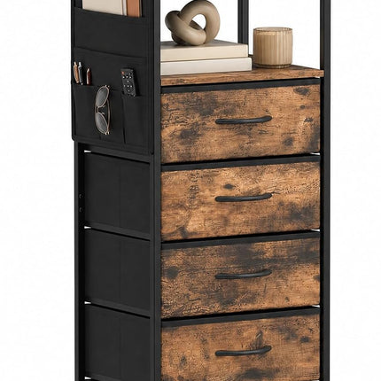 Dreamade Modern 39" Bedside Table with Integrated Charging Station & 5 Fabric Drawers (1/2)