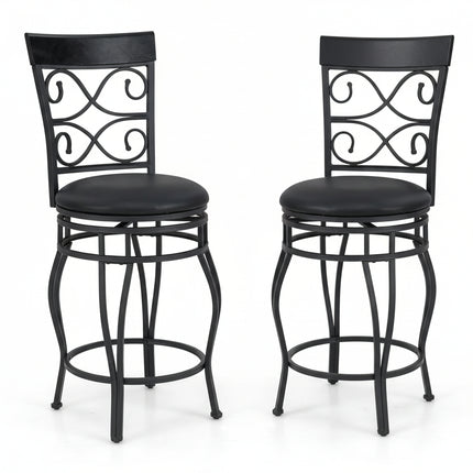 Dreamade 26" Swivel Bar Stools Set of 2/4, Counter Height Bar Stools with Back, Upholstered PU Leather Seat, Black