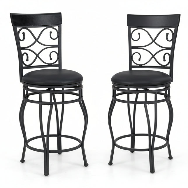 Dreamade 26" Swivel Bar Stools Set of 2/4, Counter Height Bar Stools with Back, Upholstered PU Leather Seat, Black