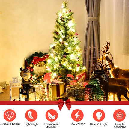 5 FT Christmas Tree Pre-Lit Tabletop Artificial Entrance Tree with 100 Led Lights - DreamadeUS