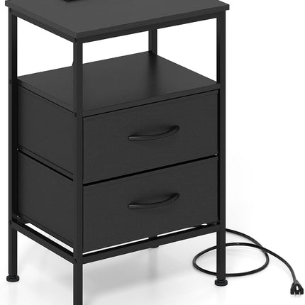 Dreamade 24.5" Nightstand with Charging Station & 2 Fabric Drawer (1/2)