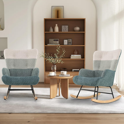 Dreamade Rocking Chair Nursery Teddy Upholstered Glider Rocker w/Ergonomic High Backrest