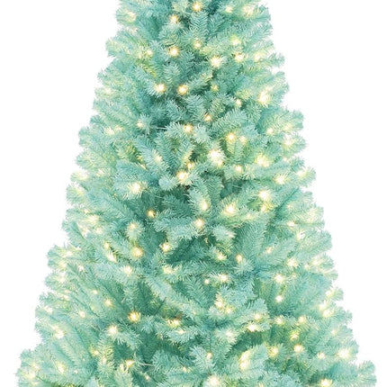 Dreamade 6/7 FT Blue Pre-Lit Christmas Tree, Artificial Hinged Xmas Full Tree with 280/380 Warm White LED Lights