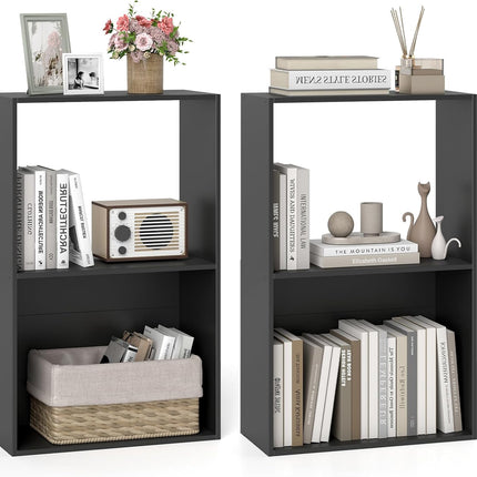 Dreamade 3-Tier Bookshelf | 2-Cube Bookcase w/Open Storage Compartment (1/2)