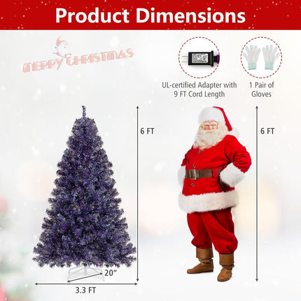 Dreamade 6FT / 7.5FT Pre-Lit Tinsel Christmas Tree with Warm White LED Lights