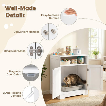 Dreamade Cat Litter Box Enclosure, Hidden Litter Box Furniture with Mat | Wooden Kitty Washroom Cabinet
