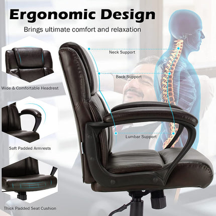 Dreamade Office Chair,w/ Padded Armrests, Height Adjustable Swivel Task Chair (Dark Brown)