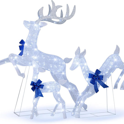 Dreamade 3 Pieces Light up Christmas Reindeers Pre-lit Glittering Reindeer Family Set
