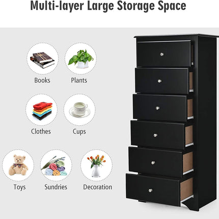 6 Drawer Chest Wooden Dresser Clothes Organizer Bedroom - Dreamadeus
