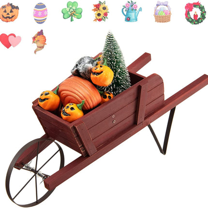 Dreamade Wooden Wagon Planter, Small Wheelbarrow Wagon Flower, Indoor & Outdoor Raised Bed