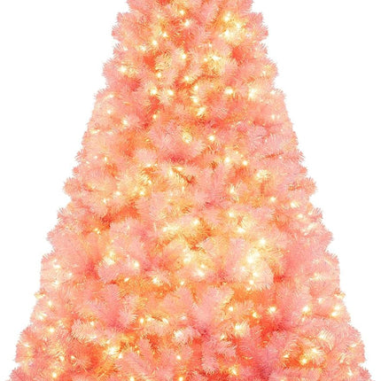 Dreamade 6FT / 7.5FT Pre-Lit Tinsel Christmas Tree with Warm White LED Lights