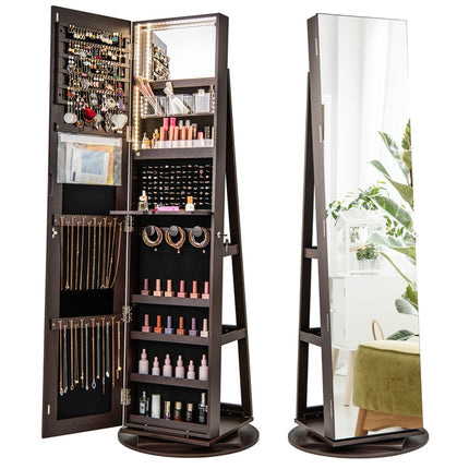 DREAMADE 360° Rotating Jewelry Armoire, 3-in-1 Lockable Large Capacity Jewelry Organizer w/ 3 Color LED Lighting