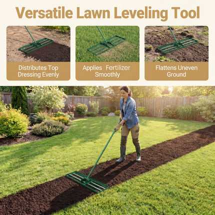 DREAMADE Lawn Leveling Rake, 30"/36"/42" x 10" Professional Grade Soil Distribution Rake w/67 Ergonomic Handle