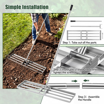 DREAMADE Lawn Leveling Rake, 30"/36"/42" x 10" Professional Grade Soil Distribution Rake w/67 Ergonomic Handle