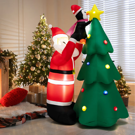 DREAMADE 6FT Inflatable Christmas Decoration, Blow Up Christmas Tree & Santa Claus with Penguin