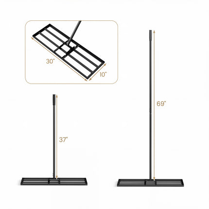 DREAMADE Lawn Leveler, Adjustable Lawn Leveling Rake w/ Steel Handle, Black