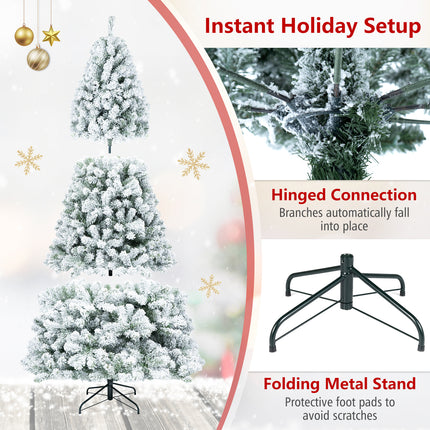DREAMADE 7 FT Snow Flocked Christmas Tree, Pre-Lit Artificial Pine Tree
