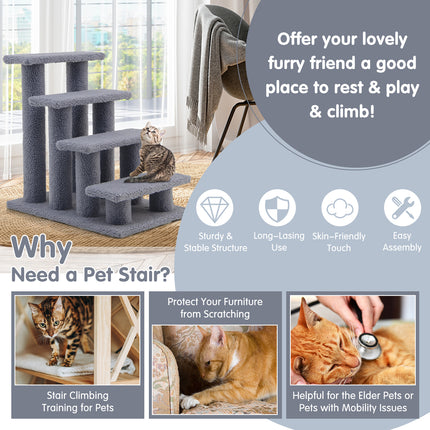 DREAMADE 4-Step Cat Stairs, Upholstered Pet Ladder, Grey