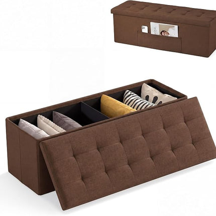 Dreamade 43 Inches Folding Storage Ottoman Bench Upholstered Storage Chest with Side Pocket
